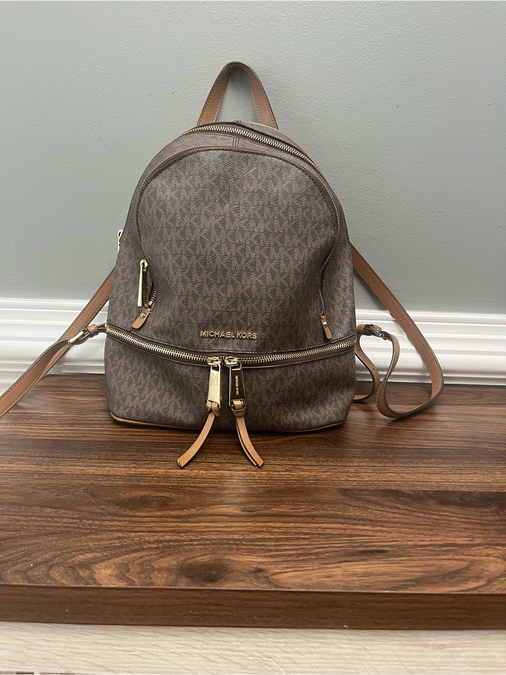 Michael Kors Brown Logo Backpack